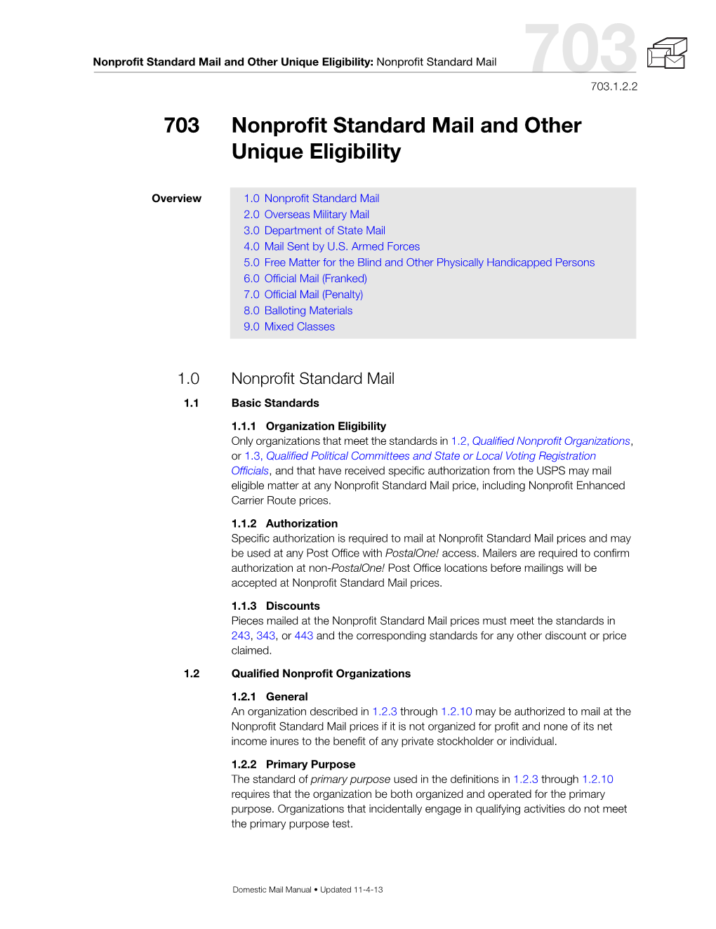 DMM 703 Nonprofit Standard Mail and Other Unique