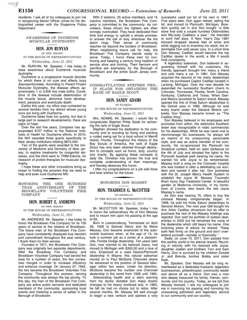 CONGRESSIONAL RECORD— Extensions of Remarks E1158 HON