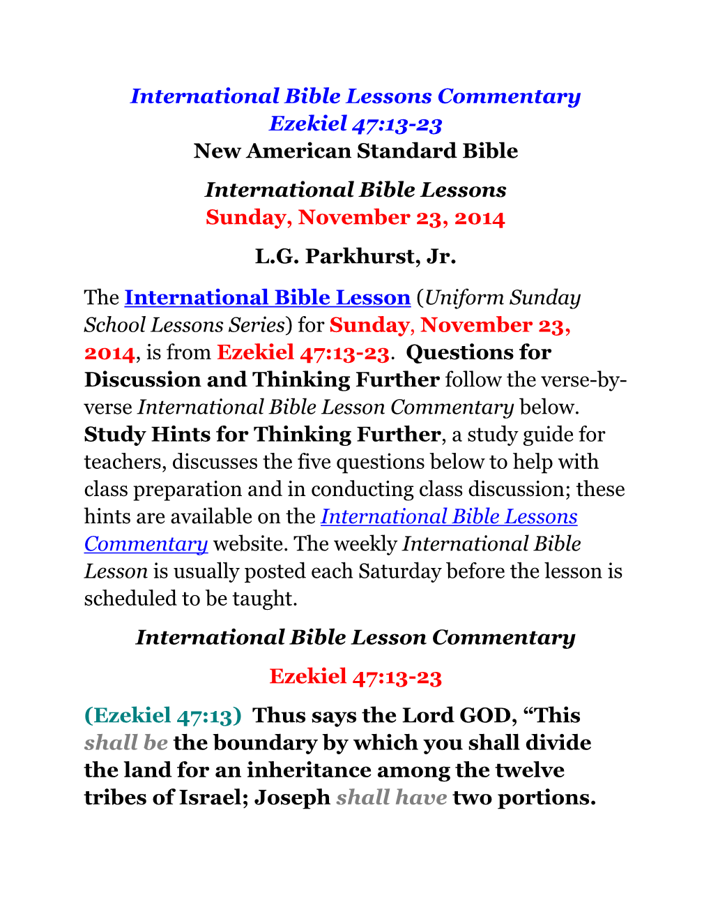 Ezekiel 47:13-23 NASB Large Print Commentary