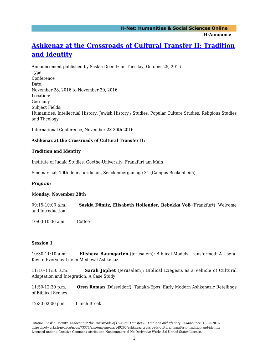 Ashkenaz at the Crossroads of Cultural Transfer II: Tradition and Identity