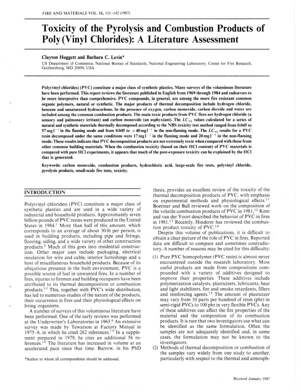 Toxicity of the Pyrolysis and Combustion Products of Poly (Vinyl Chlorides): a Literature Assessment