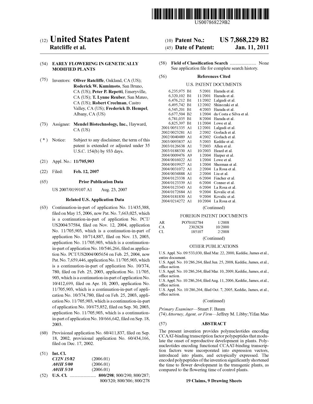 (12) United States Patent (10) Patent No.: US 7,868,229 B2 Ratcliffe Et Al