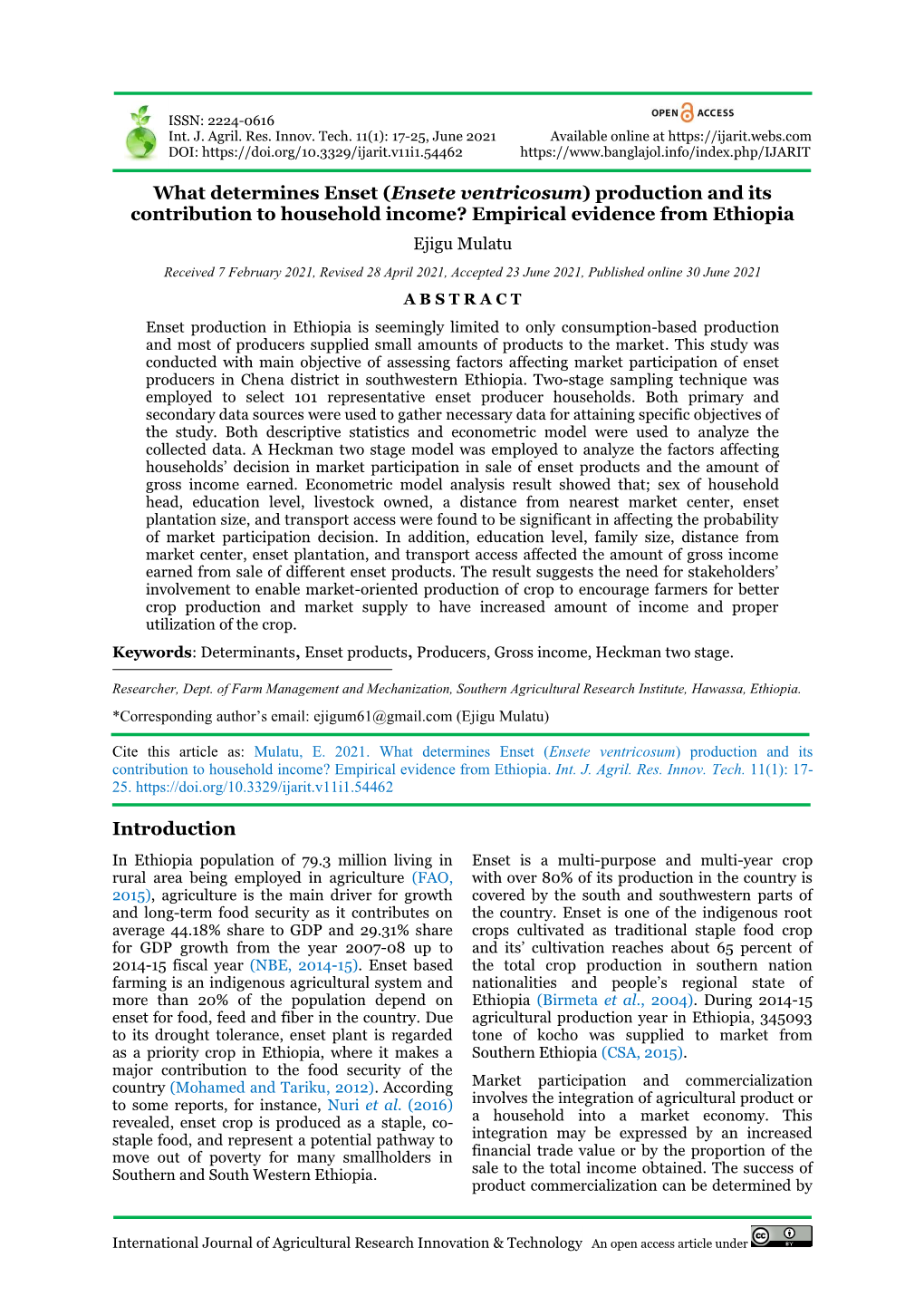 Ensete Ventricosum) Production and Its