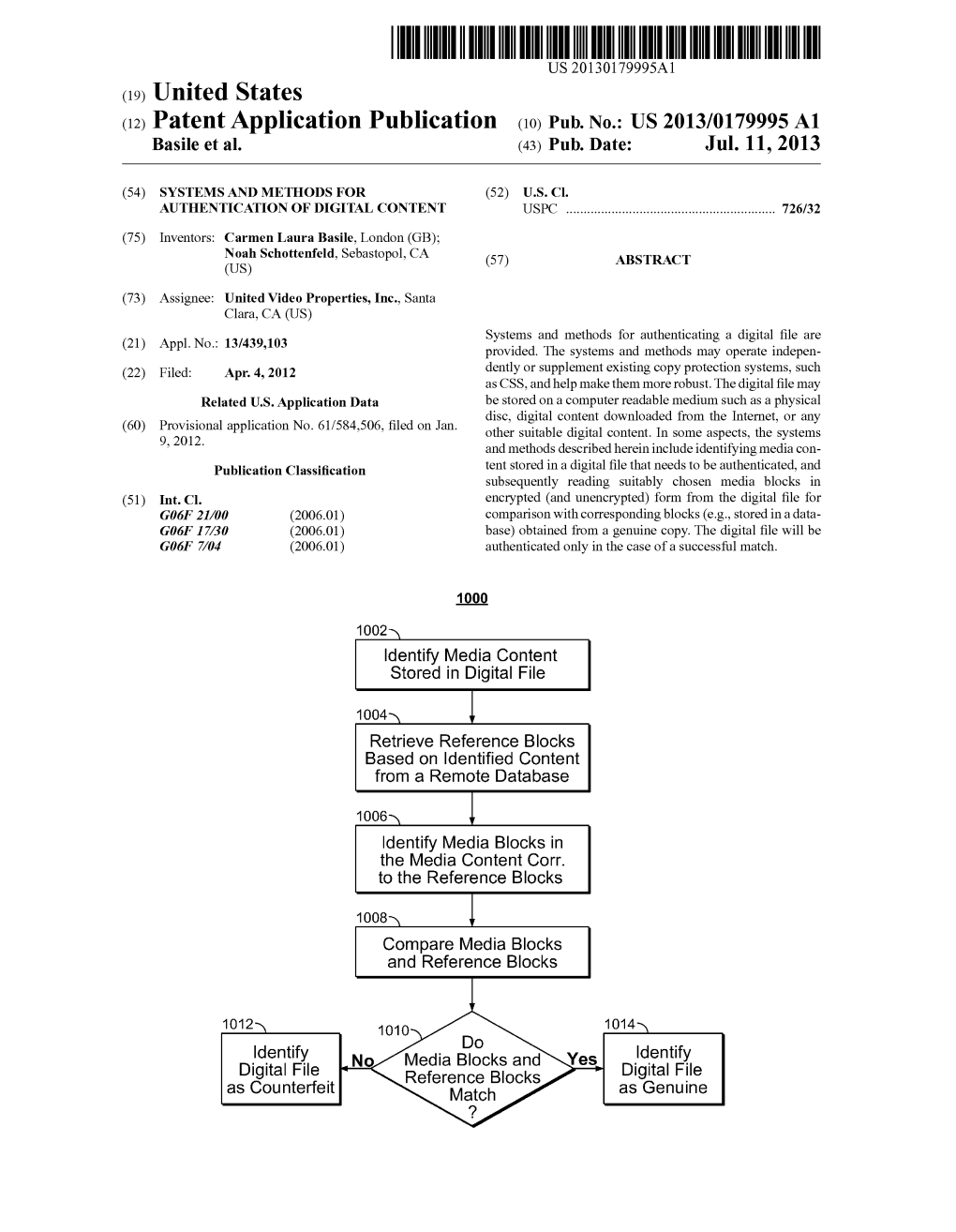 (12) Patent Application Publication (10) Pub. No.: US 2013/017.9995 A1 Basile Et Al