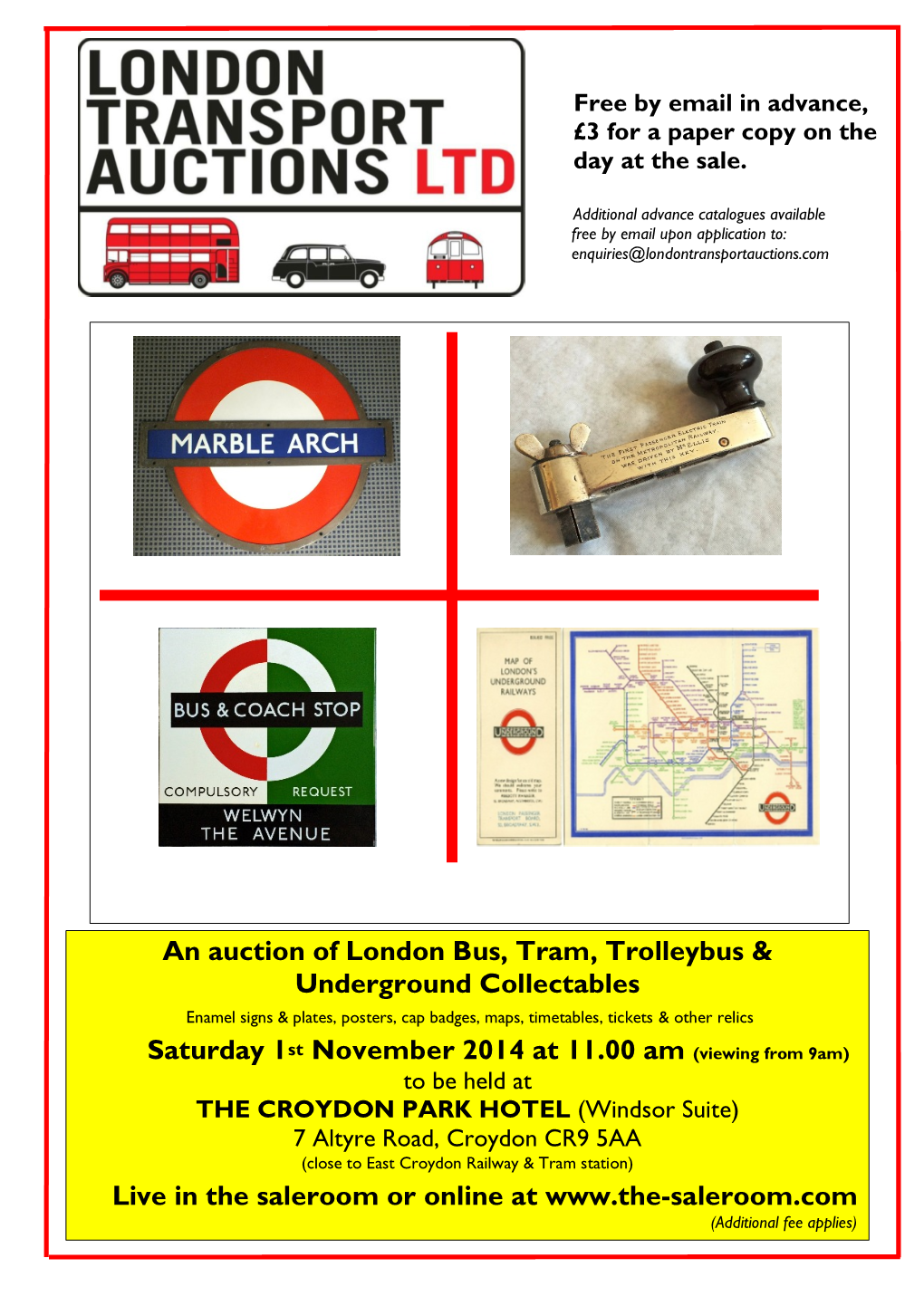 An Auction of London Bus, Tram, Trolleybus & Underground Collectables Saturday 1St November 2014 at 11.00 Am