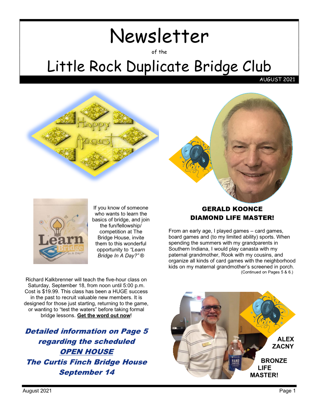 Newsletter of the Little Rock Duplicate Bridge Club AUGUST 2021
