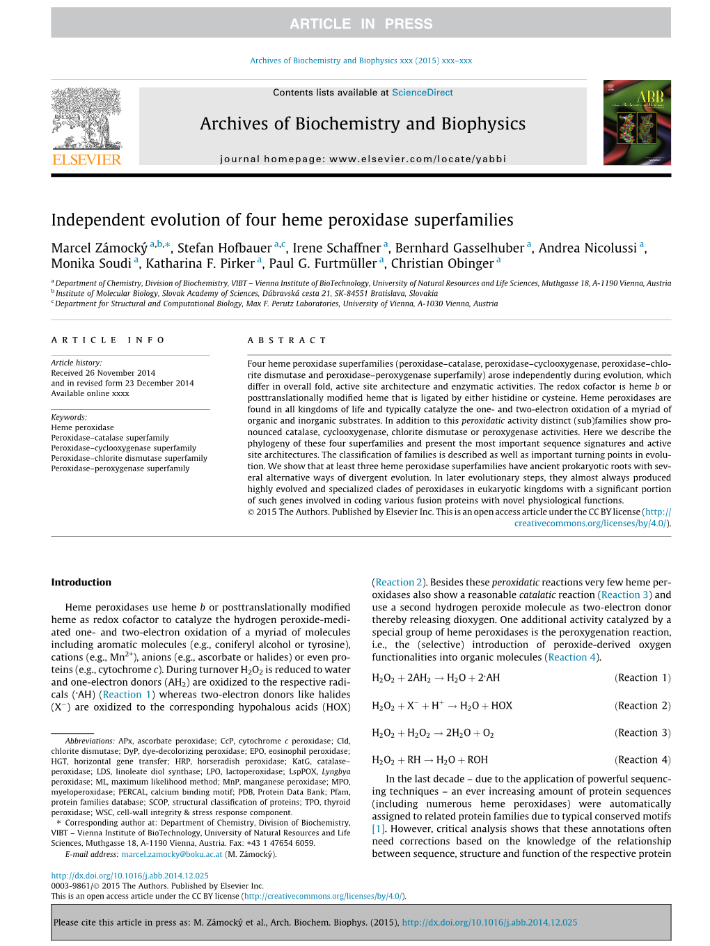 Independent Evolution of Four Heme Peroxidase Superfamilies