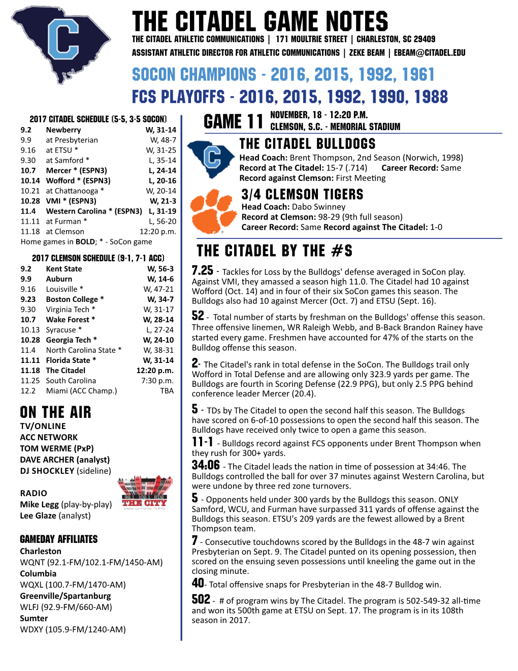 The Citadel Game Notes