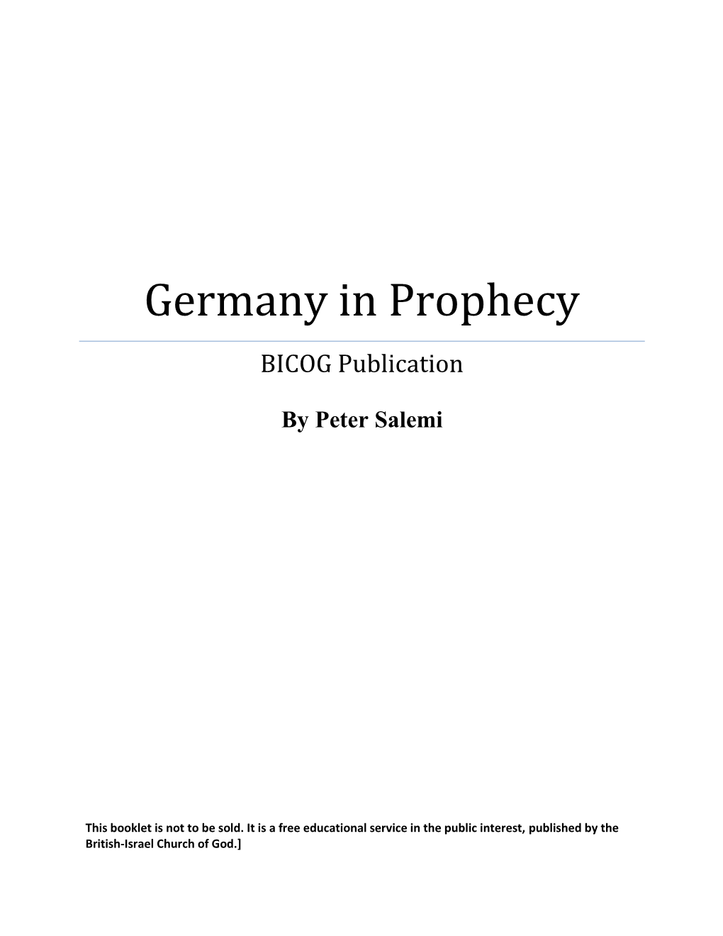 Germany in Prophecy BICOG Publication