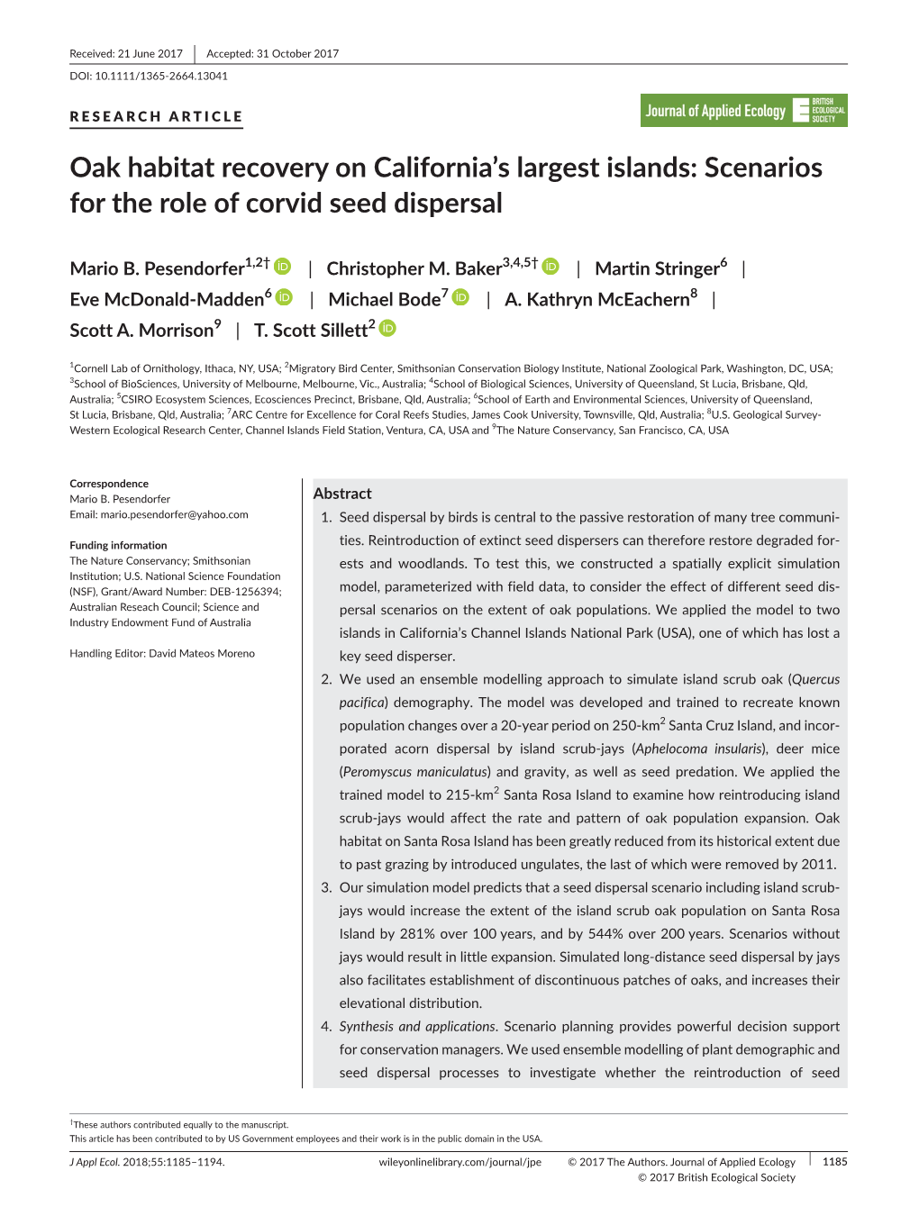 S Largest Islands: Scenarios for the Role of Corvid Seed Dispersal