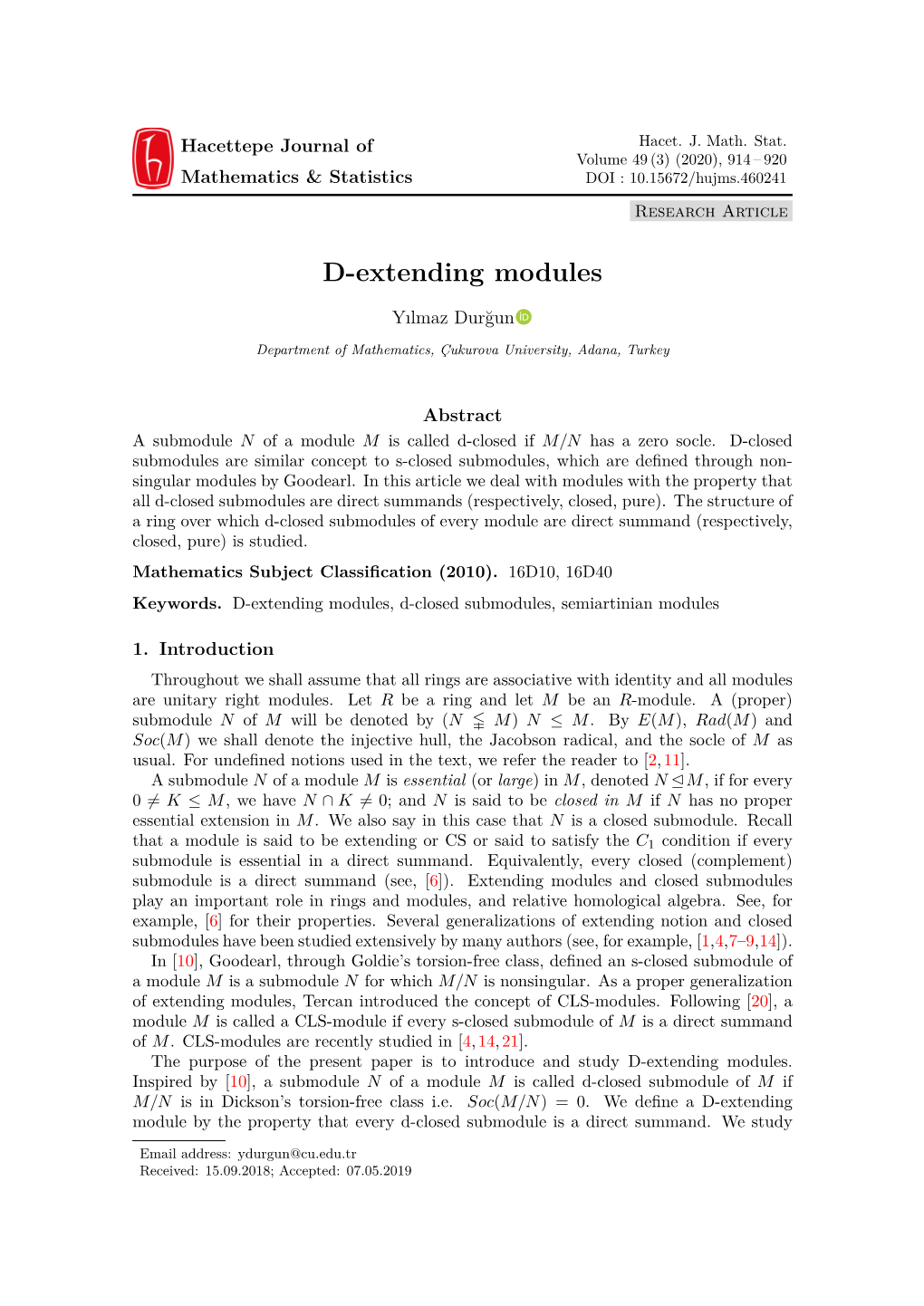 D-Extending Modules