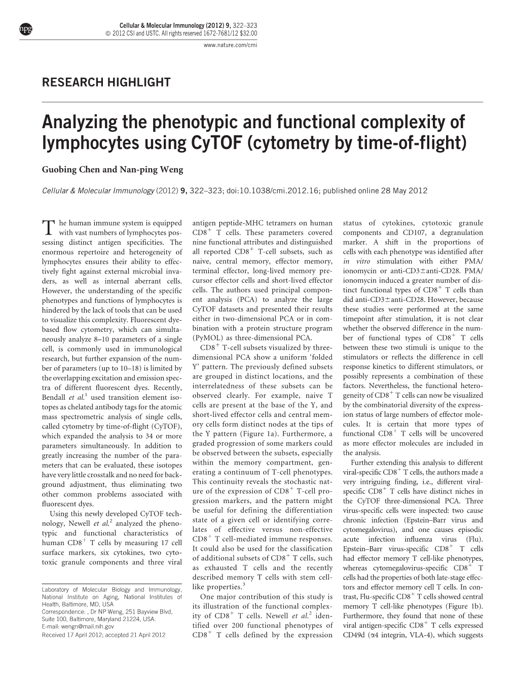 Analyzing the Phenotypic and Functional Complexity of Lymphocytes Using Cytof (Cytometry by Time-Of-Flight)