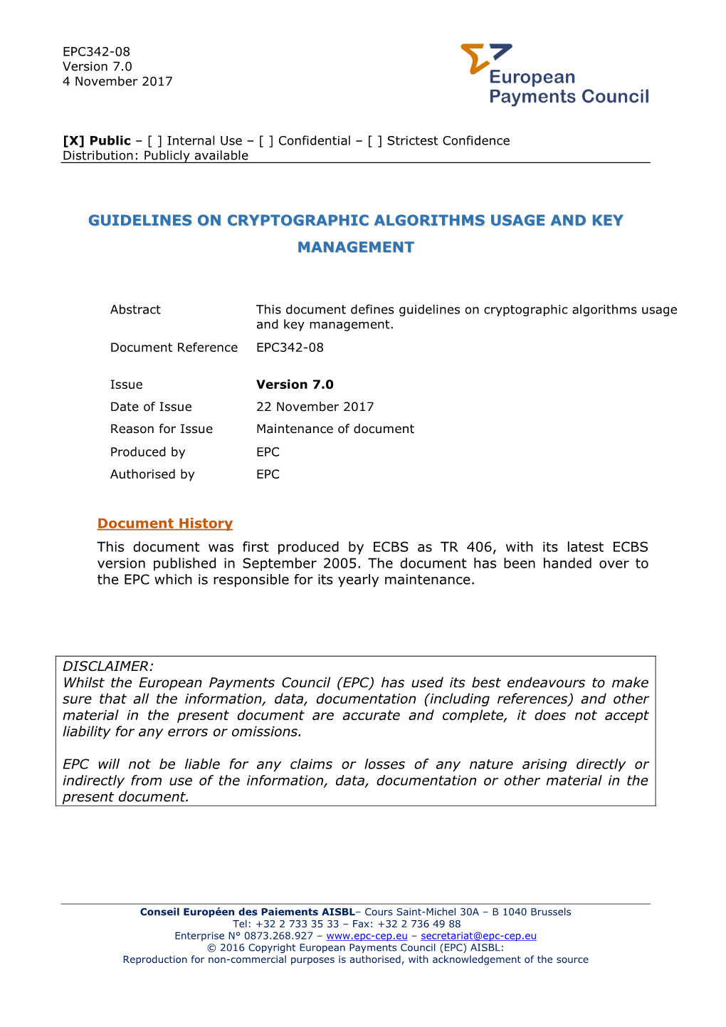 Guidelines on Cryptographic Algorithms Usage and Key Management