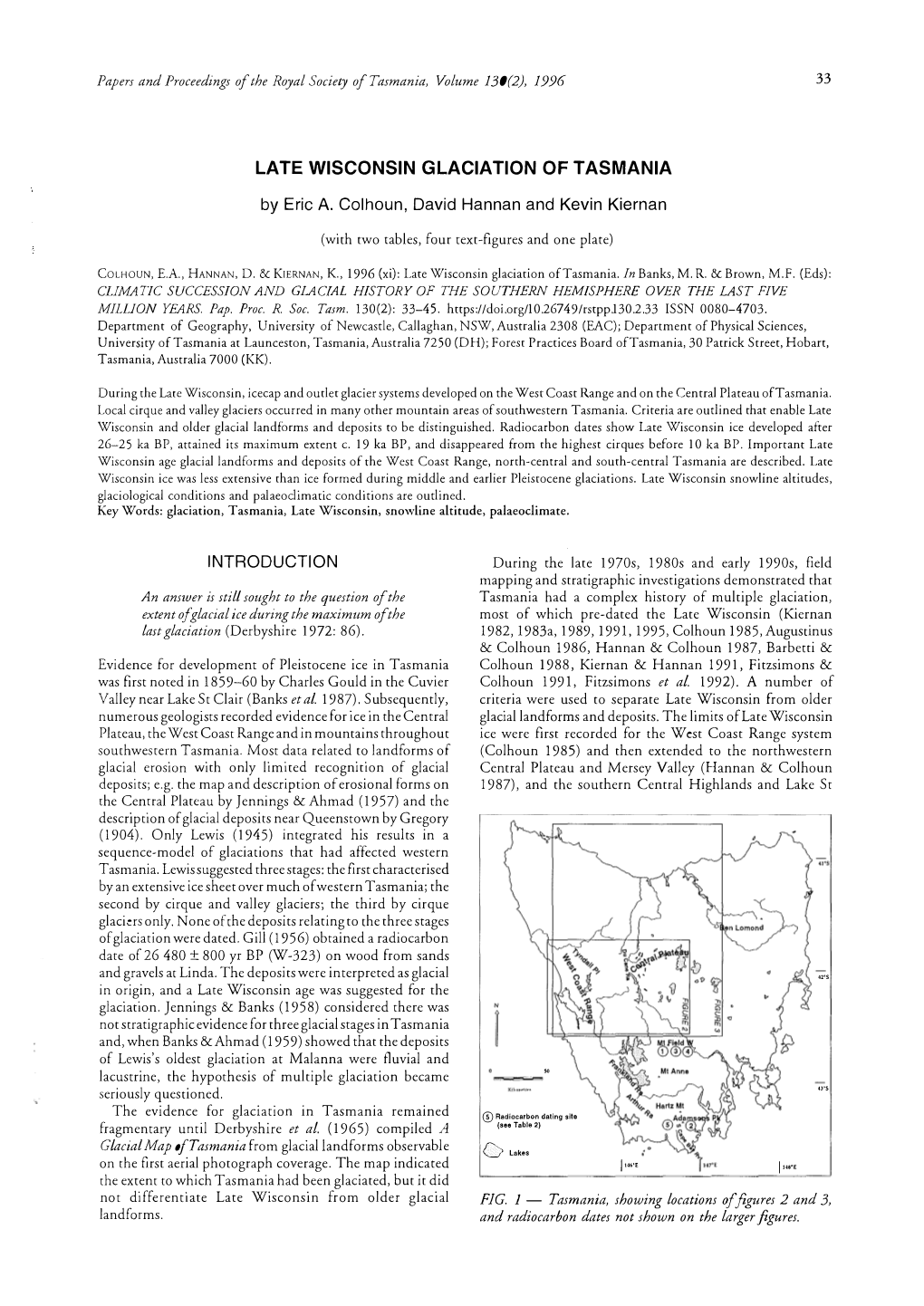 LATE WISCONSIN GLACIATION of TASMANIA by Eric A