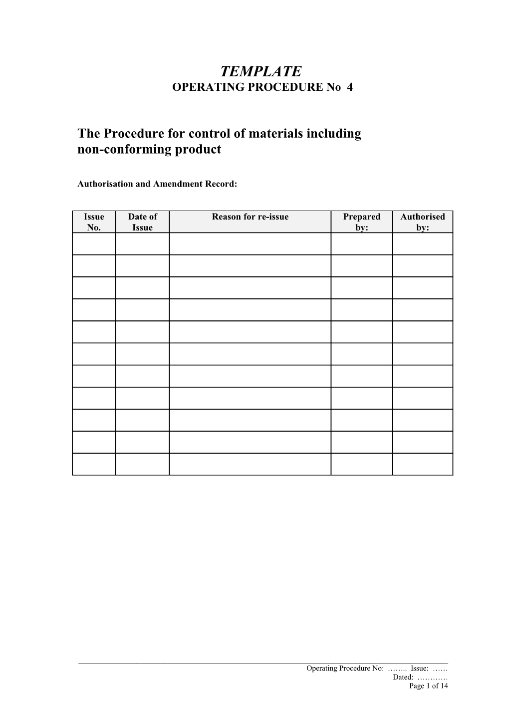 The Procedure for Control of Materials Including