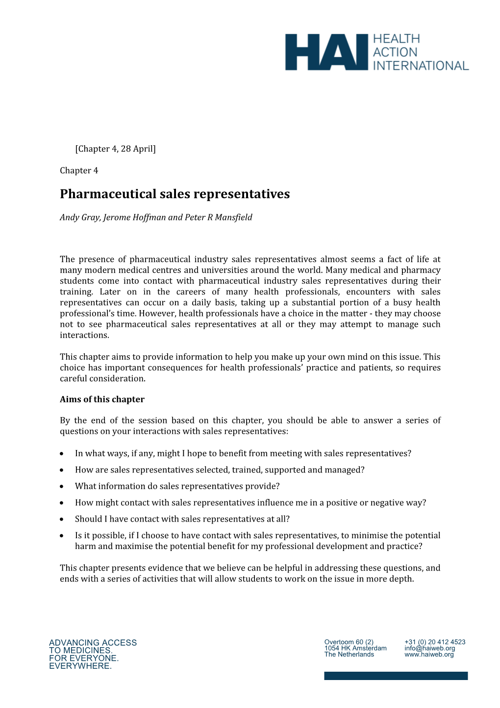 Pharmaceutical Sales Representatives