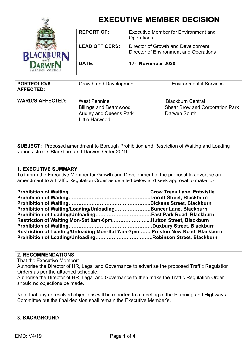 EMD1: Executive Member Decision Template