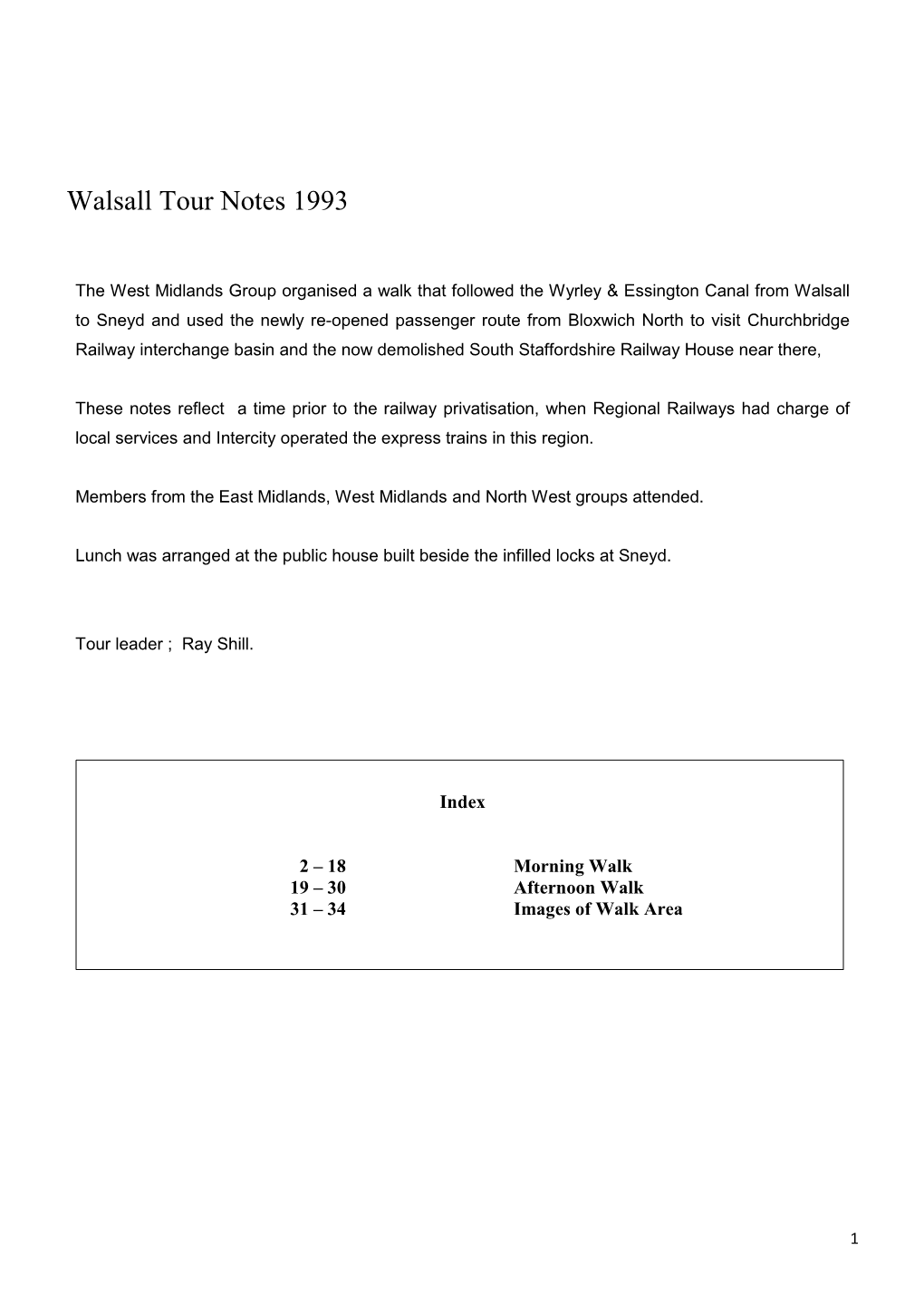 Walsall Tour Notes 1993