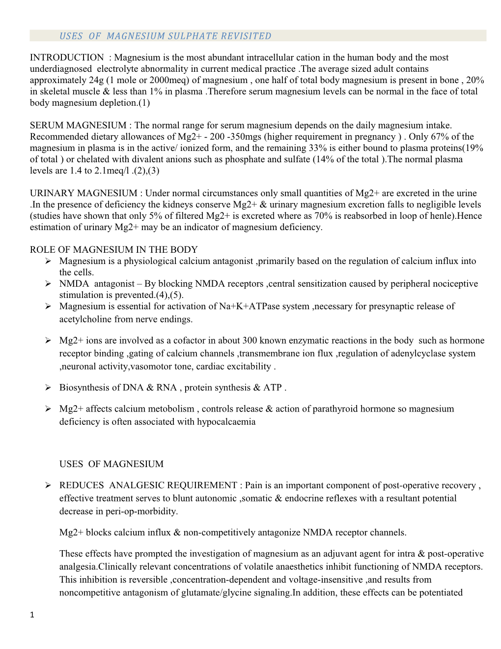 Uses of Magnesium Sulphate Revisited