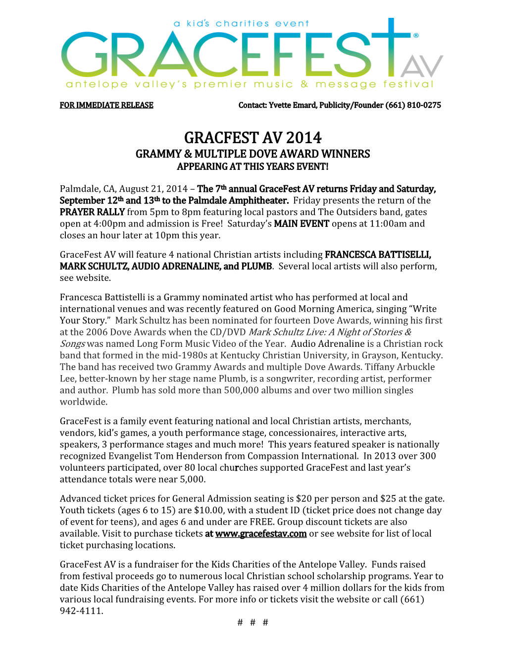 Gracfest Av 2014 Grammy & Multiple Dove Award Winners Appearing at This Years Event!