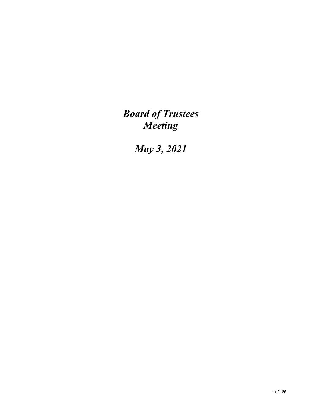 Board of Trustees Meeting May 3, 2021