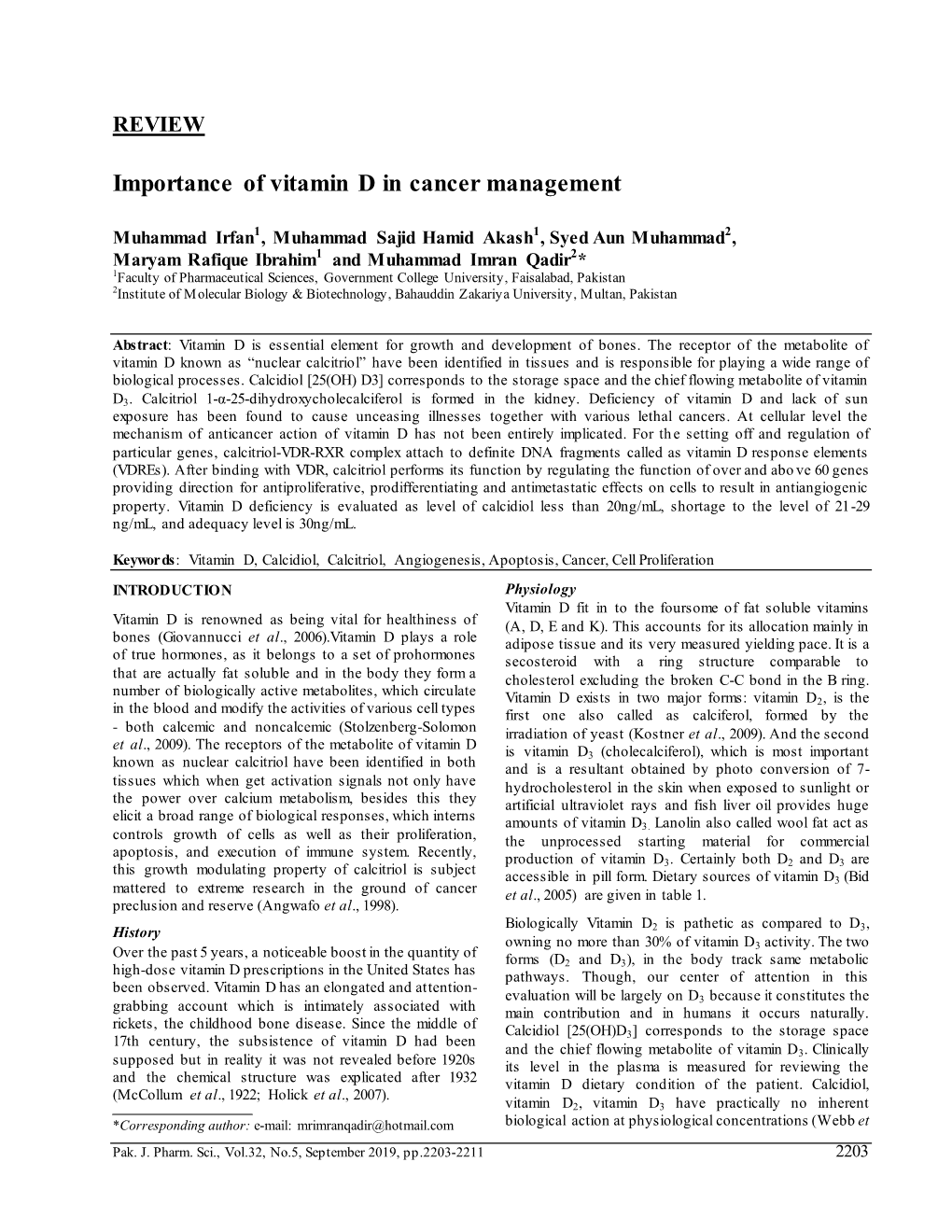 Importance of Vitamin D in Cancer Management