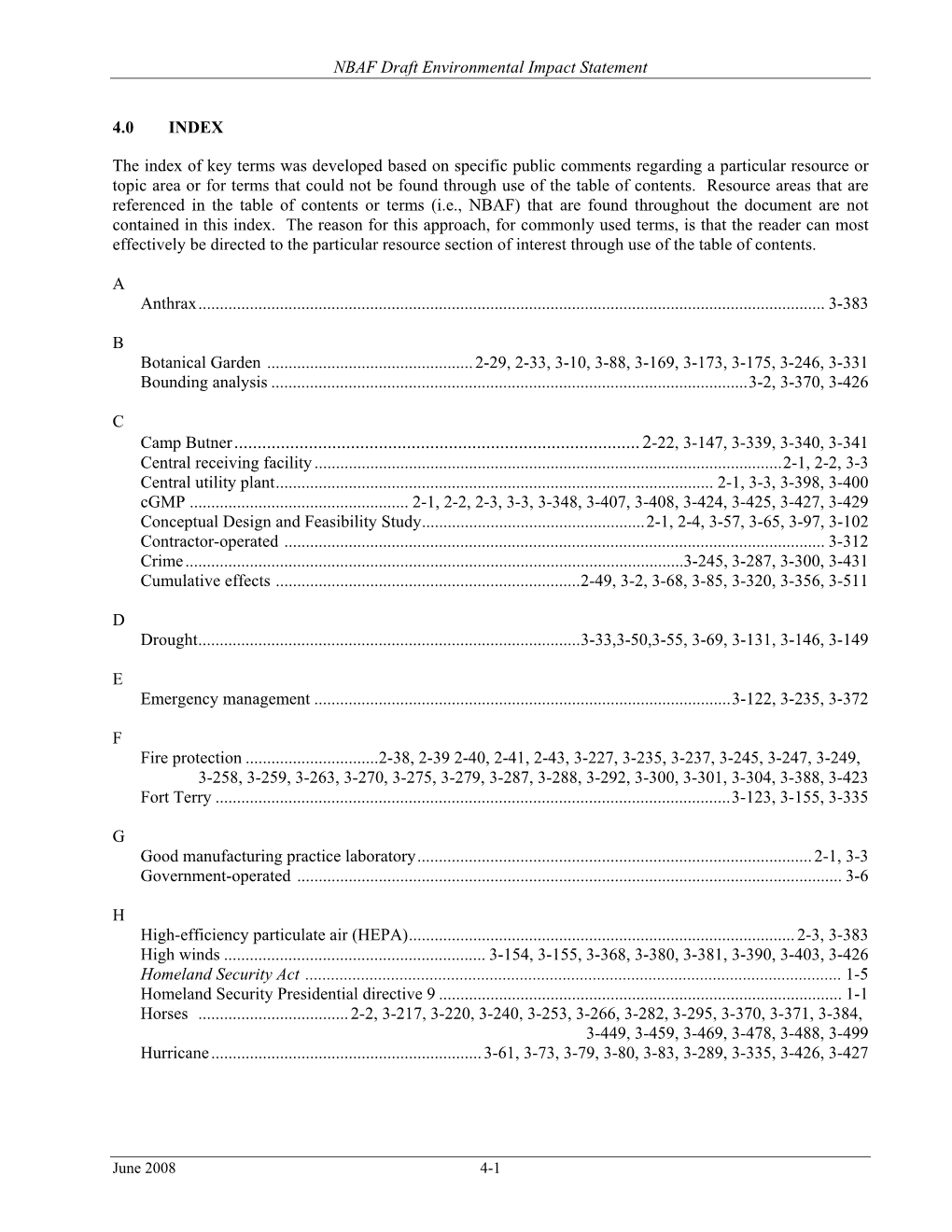 NBAF Draft Environmental Impact Statement, Chapters