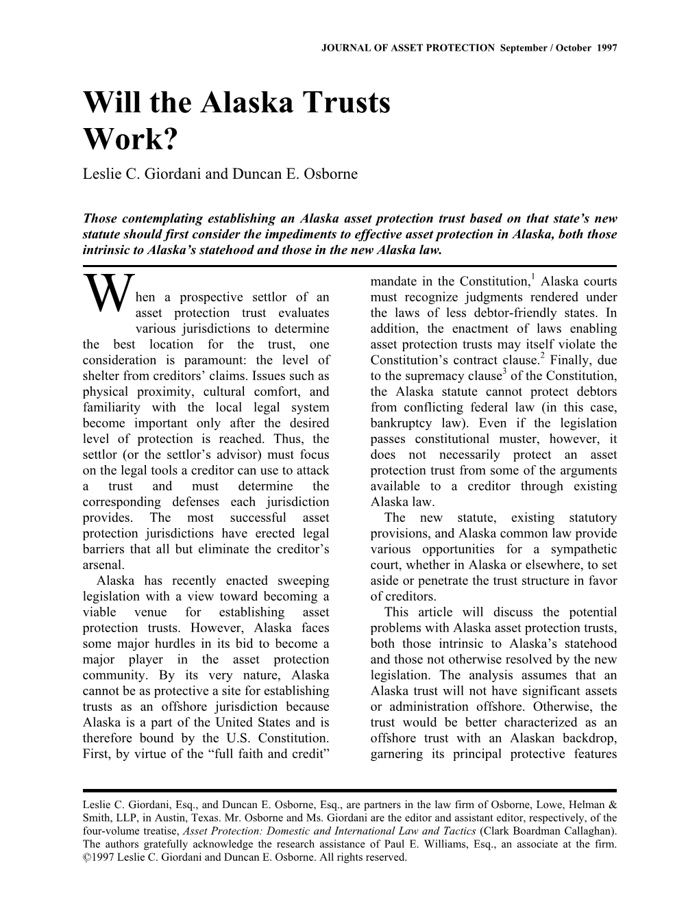 Will the Alaska Trusts Work? Leslie C