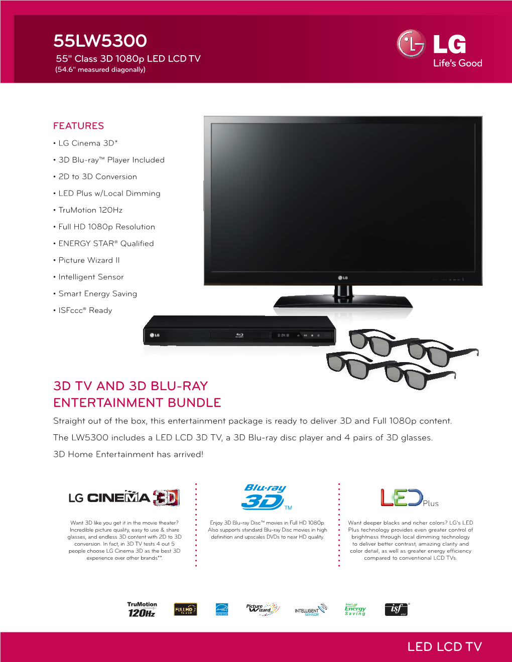 55LW5300 55" Class 3D 1080P LED LCD TV (54.6" Measured Diagonally)