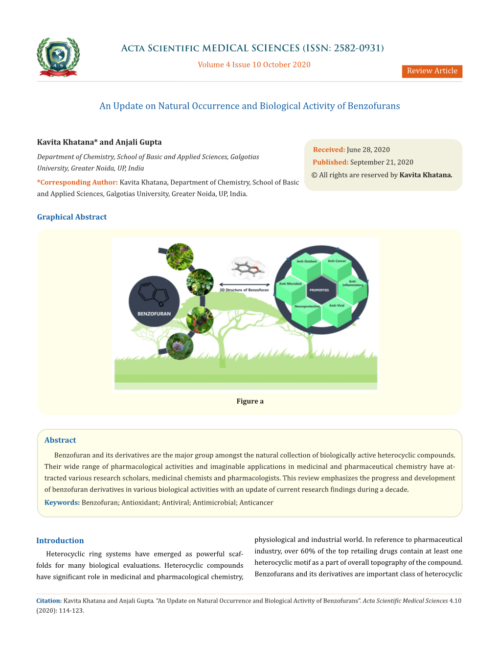 An Update on Natural Occurrence and Biological Activity of Benzofurans