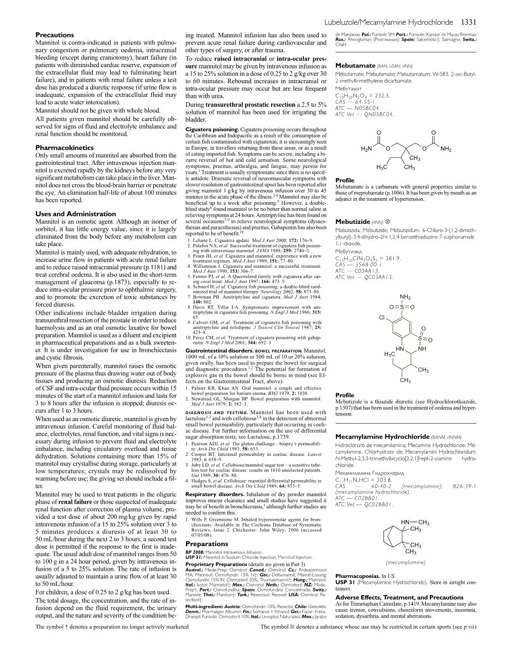 Lubeluzole/Mecamylamine Hydrochloride 1331 Precautions Ing Treated