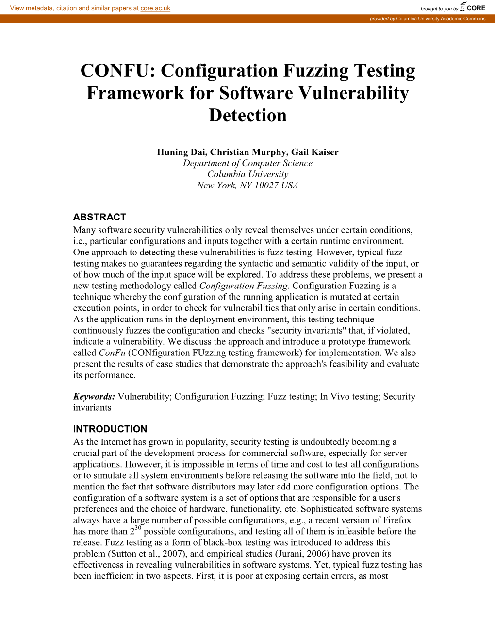 Configuration Fuzzing Testing Framework for Software Vulnerability Detection