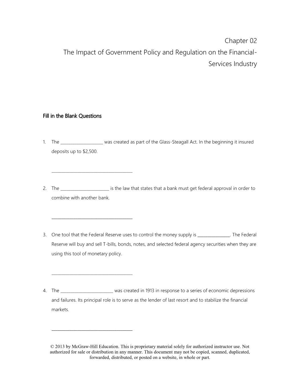 Chapter 02 the Impact of Government Policy and Regulation on the Financial- Services Industry