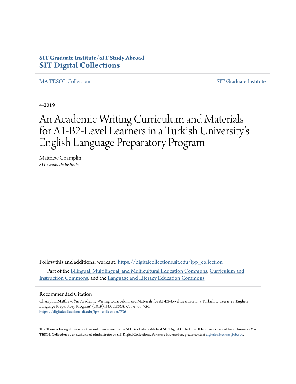 An Academic Writing Curriculum and Materials