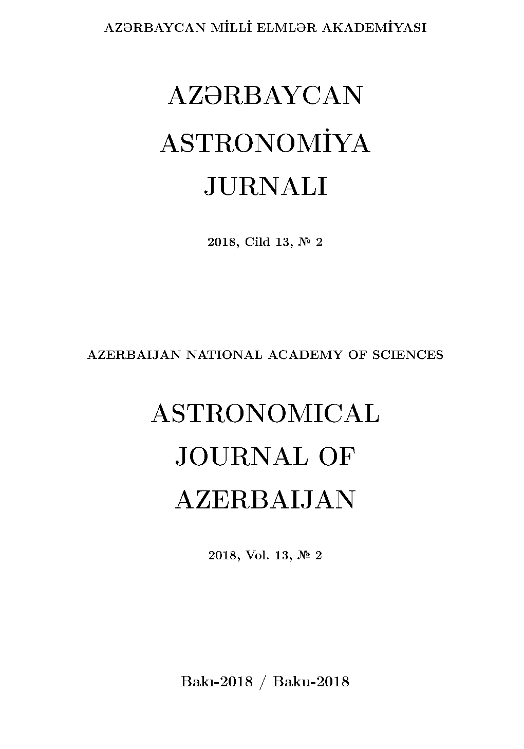 Azörbaycan Astronomùya Jurnali Astronomical