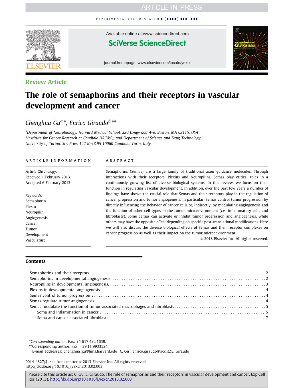 The Role of Semaphorins and Their Receptors in Vascular Development and Cancer