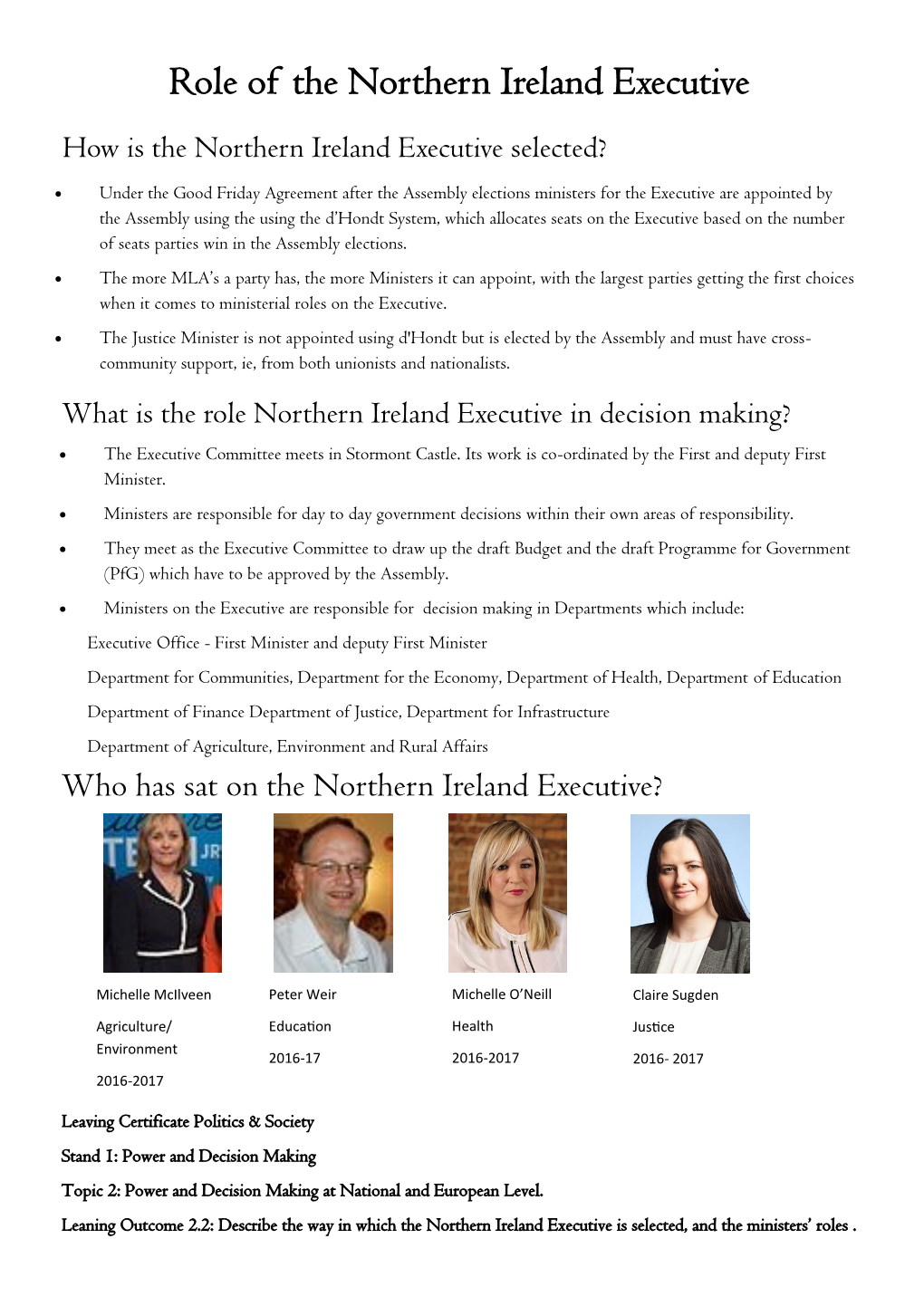Role of the Northern Ireland Executive How Is the Northern Ireland Executive Selected?
