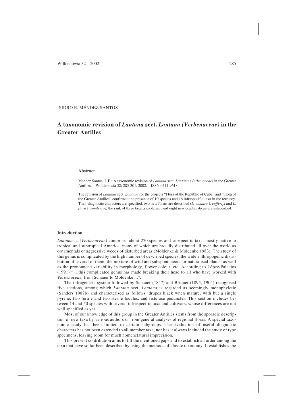 A Taxonomic Revision of Lantana Sect. Lantana (Verbenaceae) in the Greater Antilles