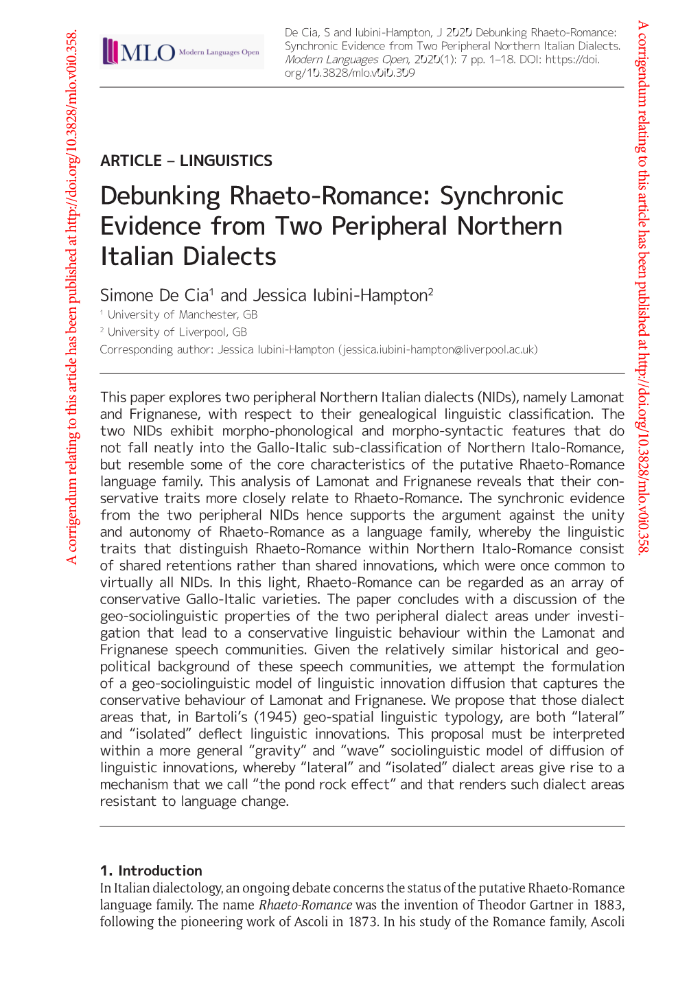 Debunking Rhaeto-Romance: Synchronic Evidence from Two Peripheral Northern Italian Dialects