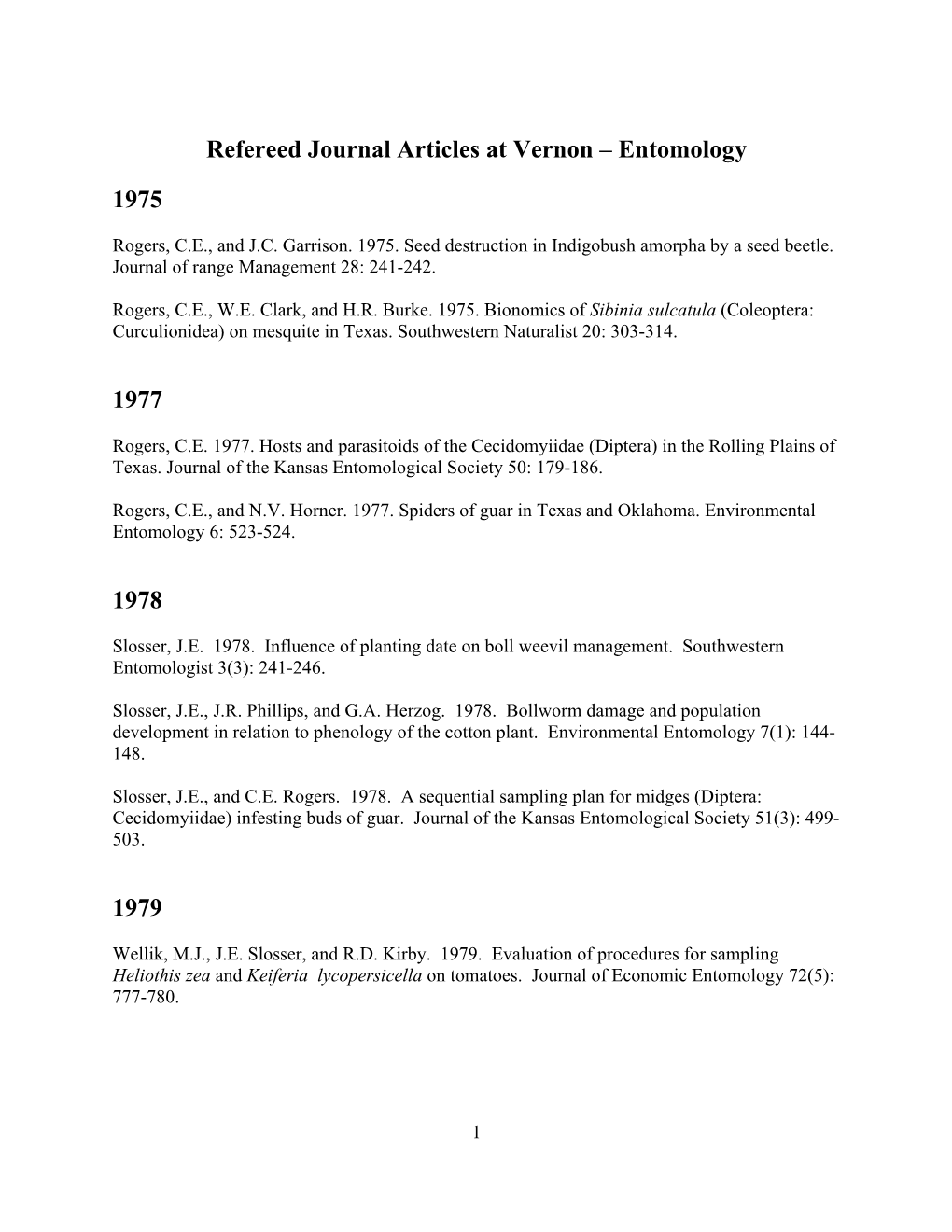 Refereed Journal Articles at Vernon – Entomology 1975 1977 1978