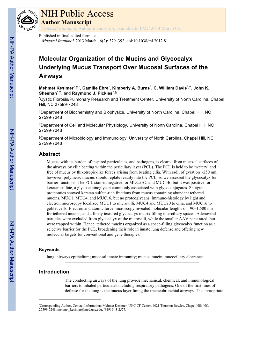 NIH Public Access Author Manuscript Mucosal Immunol