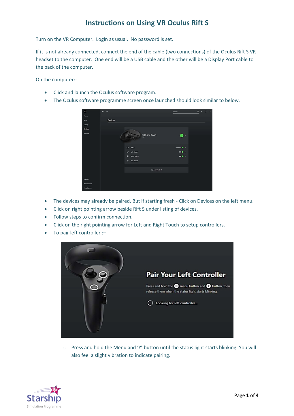 Instructions on Using VR Oculus Rift S