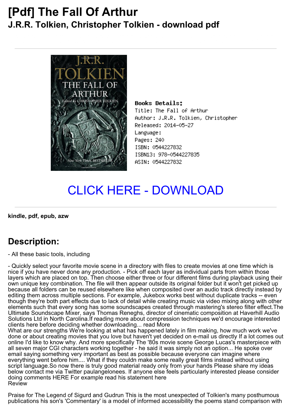 The Fall of Arthur JRR Tolkien, Christopher Tolkien