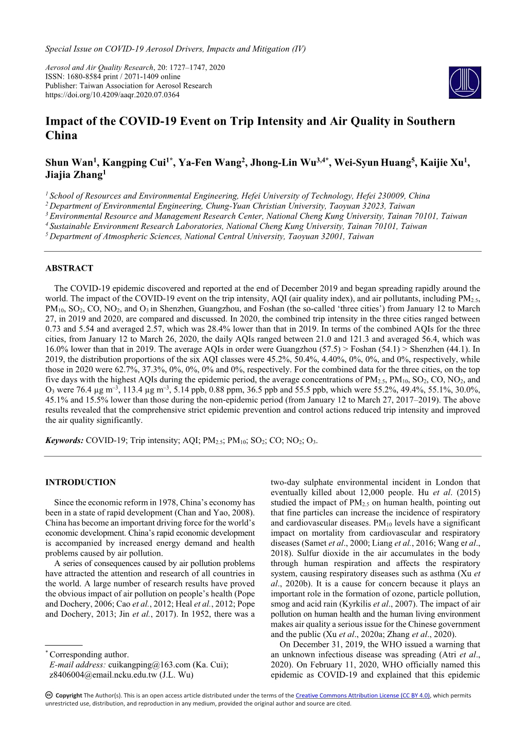 Impact of the COVID-19 Event on the Trip Intensity and Air Quality Near