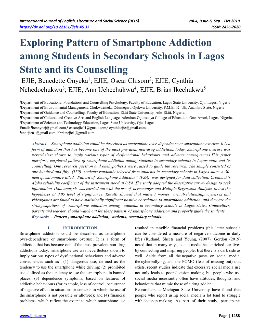 Exploring Pattern of Smartphone Addiction Among Students In