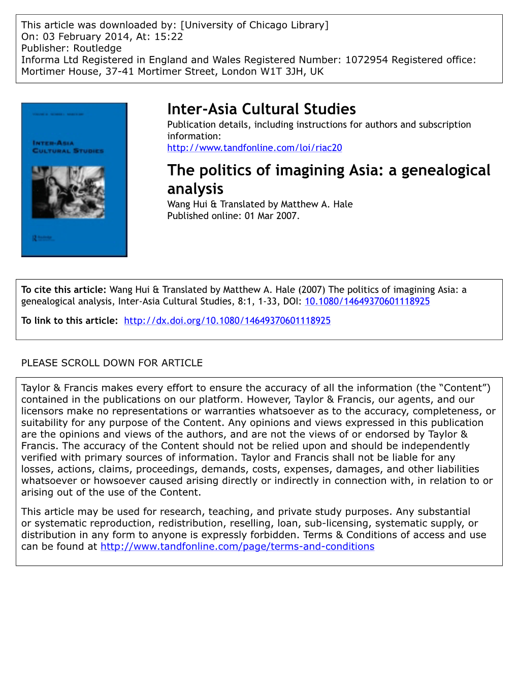 Inter-Asia Cultural Studies the Politics