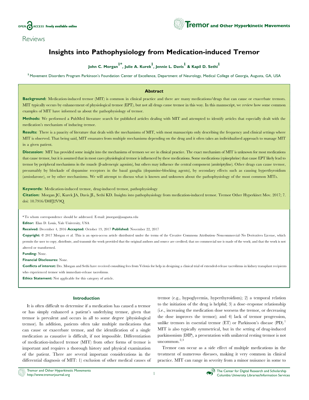 Reviews Insights Into Pathophysiology from Medication-Induced Tremor