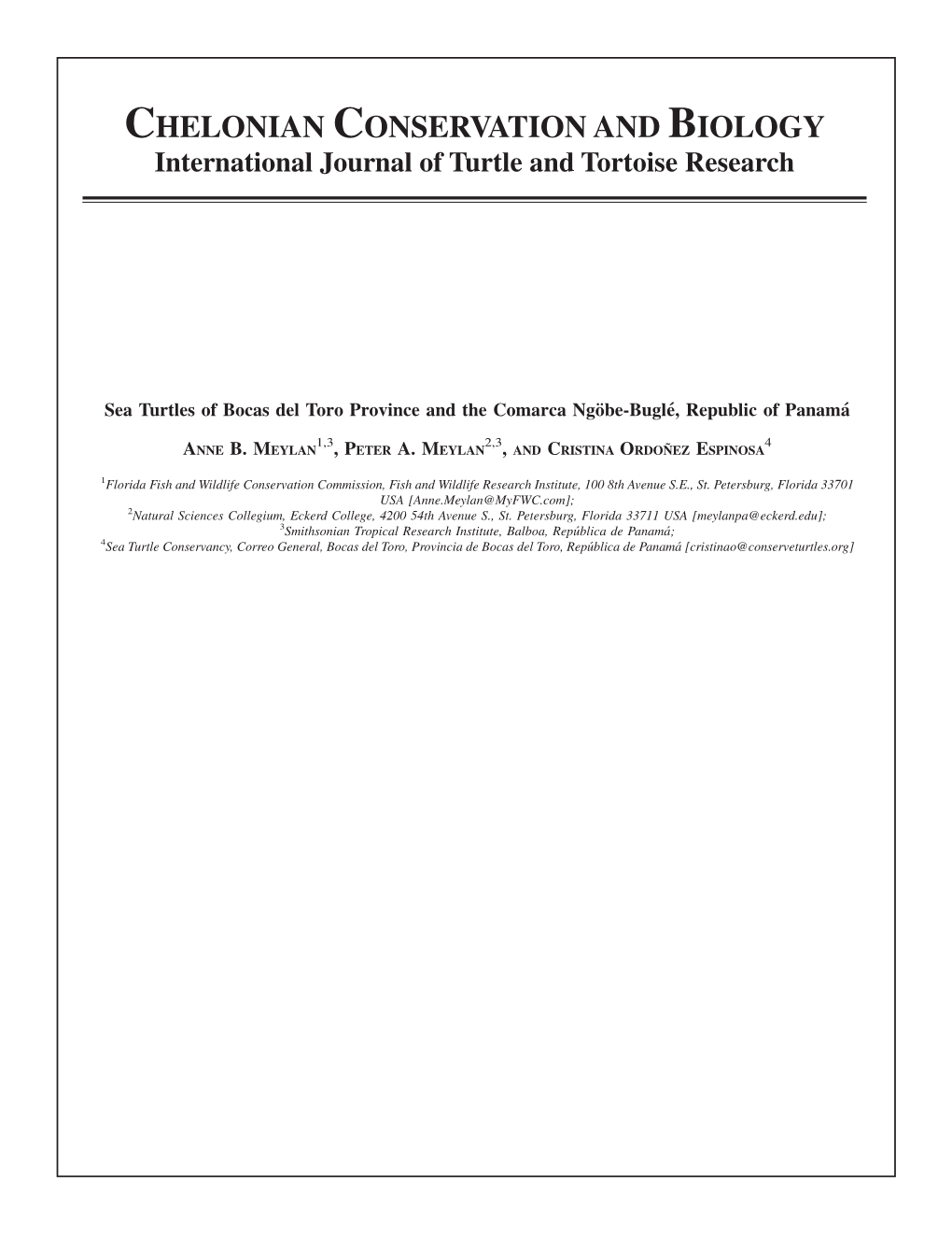 CHELONIAN CONSERVATION and BIOLOGY International Journal of Turtle and Tortoise Research