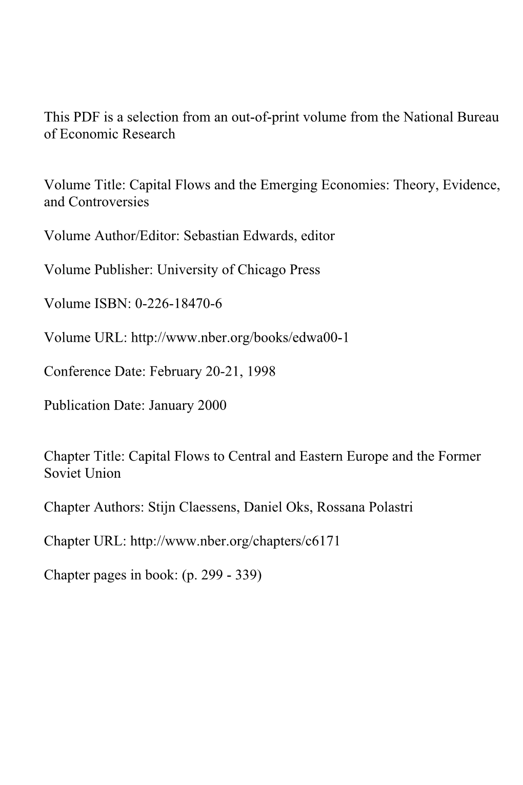 Capital Flows to Central and Eastern Europe and the Former Soviet Union