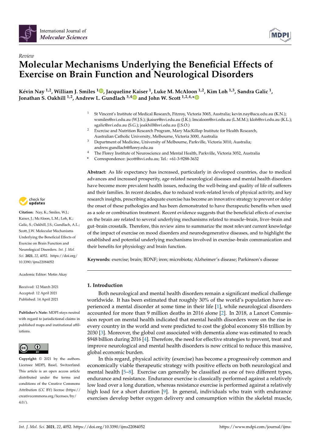 Molecular Mechanisms Underlying the Beneficial Effects of Exercise On